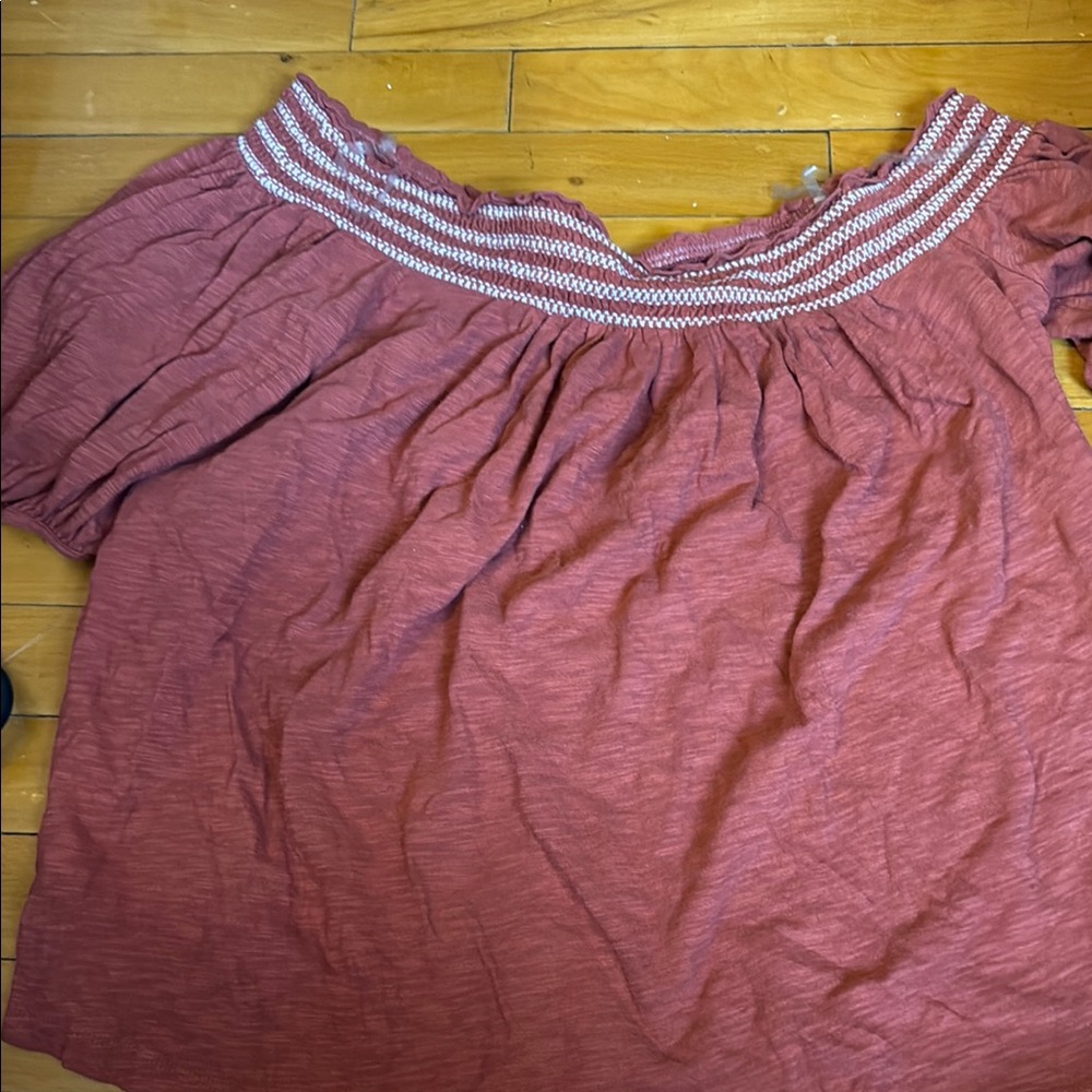 a.n.a Red Smocked Short Sleeve Blouse
